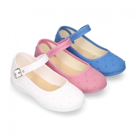 PLUMETI cotton canvas little Mary Jane shoes with back strap.