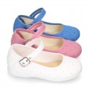 PLUMETI cotton canvas little Mary Jane shoes with back strap.