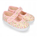 FLOWER print design Cotton canvas Girl Mary Janes.