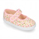 FLOWER print design Cotton canvas Girl Mary Janes.