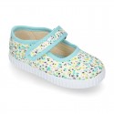 FLOWER print design Cotton canvas Girl Mary Janes.