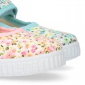 FLOWER print design Cotton canvas Girl Mary Janes.