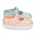 FLOWER print design Cotton canvas Girl Mary Janes.