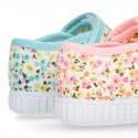 FLOWER print design Cotton canvas Girl Mary Janes.