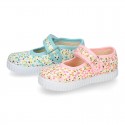 FLOWER print design Cotton canvas Girl Mary Janes.