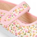 FLOWER print design Cotton canvas Girl Mary Janes.