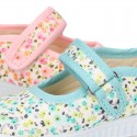 FLOWER print design Cotton canvas Girl Mary Janes.