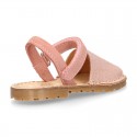 LINEN Canvas Kids Menorquina sandals with hook and loop strap.