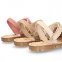 LINEN Canvas Kids Menorquina sandals with hook and loop strap.