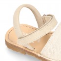LINEN Canvas Kids Menorquina sandals with hook and loop strap.