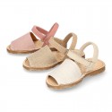 LINEN Canvas Kids Menorquina sandals with hook and loop strap.