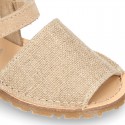 LINEN Canvas Kids Menorquina sandals with hook and loop strap.