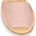 LINEN Canvas Kids Menorquina sandals with hook and loop strap.