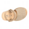 LINEN Canvas Kids Menorquina sandals with hook and loop strap.