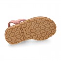 LINEN Canvas Kids Menorquina sandals with hook and loop strap.