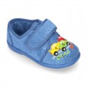 Terry cloth cotton Home shoes with CARS design and hook and loop strap closure.