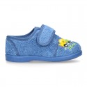 Terry cloth cotton Home shoes with CARS design and hook and loop strap closure.