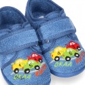 Terry cloth cotton Home shoes with CARS design and hook and loop strap closure.