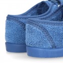 Terry cloth cotton Home shoes with CARS design and hook and loop strap closure.