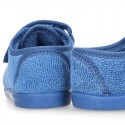 Terry cloth cotton Home shoes with CARS design and hook and loop strap closure.