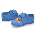 Terry cloth cotton Home shoes with CARS design and hook and loop strap closure.