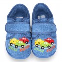 Terry cloth cotton Home shoes with CARS design and hook and loop strap closure.