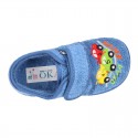 Terry cloth cotton Home shoes with CARS design and hook and loop strap closure.