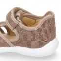 WASHED cotton canvas kids sandal shoes with hook and loop strap closure.