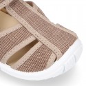 WASHED cotton canvas kids sandal shoes with hook and loop strap closure.