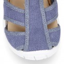 WASHED cotton canvas kids sandal shoes with hook and loop strap closure.