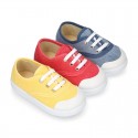 Cotton canvas kids Bamba shoes with laces and TOE CAP.