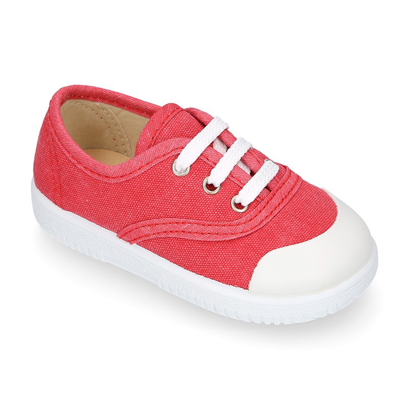 Cotton canvas kids Bamba shoes with laces and TOE CAP. VP039 | OkaaSpain