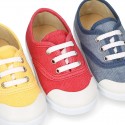 Cotton canvas kids Bamba shoes with laces and TOE CAP.