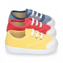 Cotton canvas kids Bamba shoes with laces and TOE CAP.