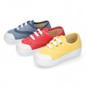 Cotton canvas kids Bamba shoes with laces and TOE CAP.