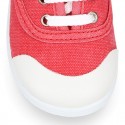 Cotton canvas kids Bamba shoes with laces and TOE CAP.