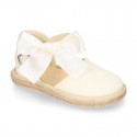 Ivory Cotton canvas little espadrille shoes with SILK RIBBON design for girls.