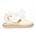 Ivory Cotton canvas little espadrille shoes with SILK RIBBON design for girls.