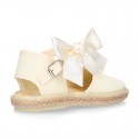 Ivory Cotton canvas little espadrille shoes with SILK RIBBON design for girls.