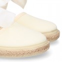 Ivory Cotton canvas little espadrille shoes with SILK RIBBON design for girls.