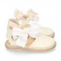 Ivory Cotton canvas little espadrille shoes with SILK RIBBON design for girls.