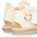 Ivory Cotton canvas little espadrille shoes with SILK RIBBON design for girls.