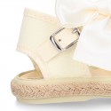 Ivory Cotton canvas little espadrille shoes with SILK RIBBON design for girls.