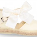 Ivory Cotton canvas little espadrille shoes with SILK RIBBON design for girls.