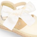 Ivory Cotton canvas little espadrille shoes with SILK RIBBON design for girls.