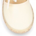 Ivory Cotton canvas little espadrille shoes with SILK RIBBON design for girls.