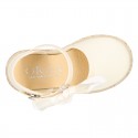 Ivory Cotton canvas little espadrille shoes with SILK RIBBON design for girls.