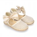 LINEN Cotton canvas little espadrille shoes with RIBBON design for girls.