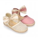 LINEN Cotton canvas little espadrille shoes with RIBBON design for girls.