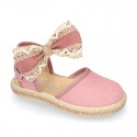 LINEN Cotton canvas little espadrille shoes with RIBBON design for girls.